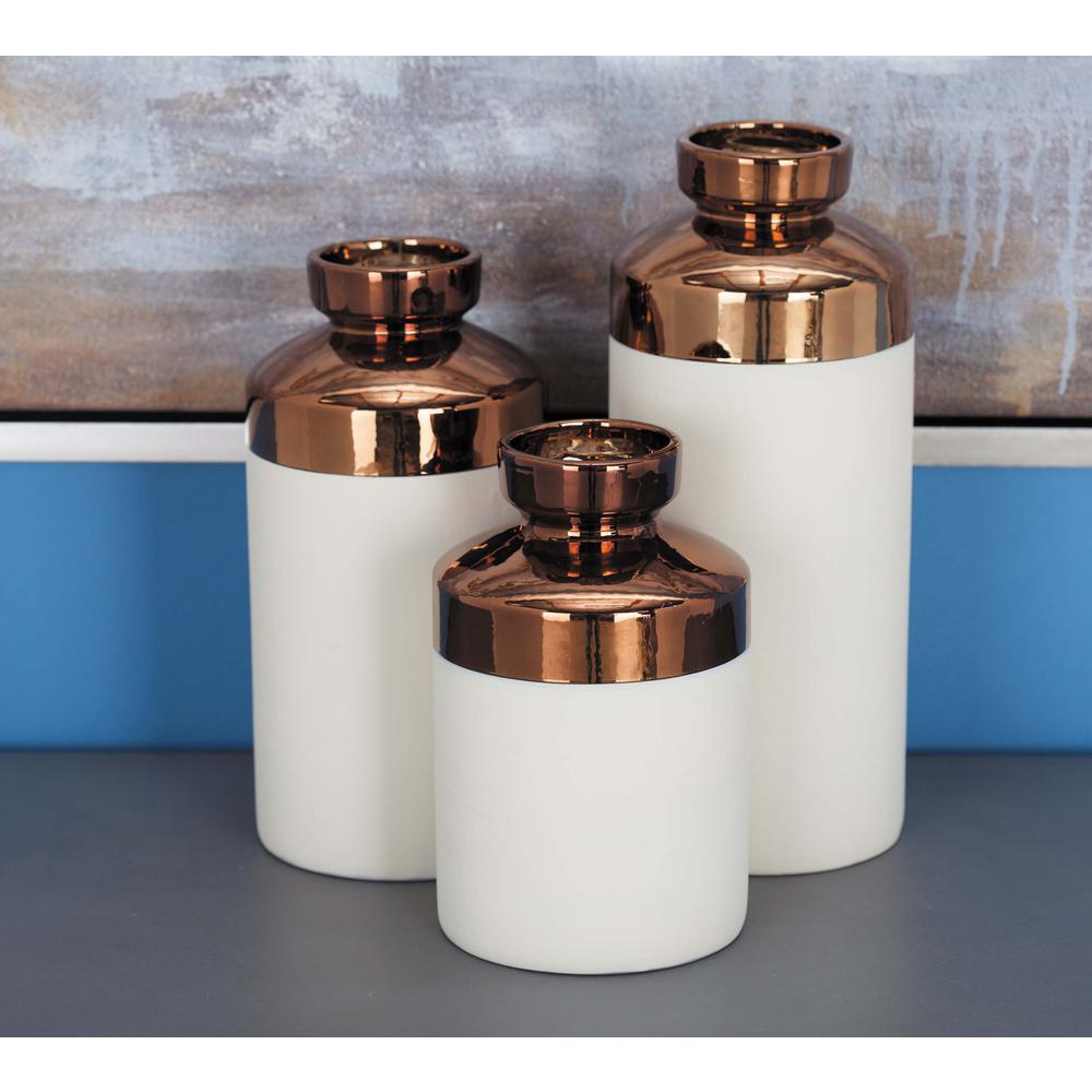 Cosmoliving By Cosmopolitan Matte White And Glossy Bronze Ceramic