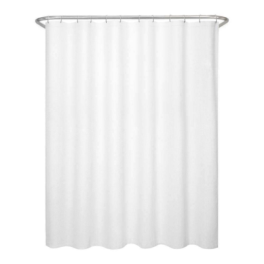 Zenna Home 70 in. x 72 in. Textured Waffle Fabric White Shower Curtain ...