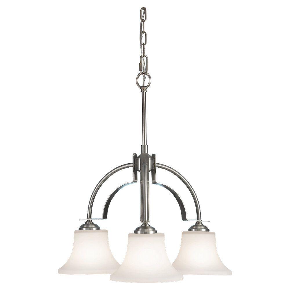 Hampton Bay Hastings 3 Light Brushed Steel Chandelier With White Barrington 3 Light Brushed Steel Chandelier With Opal Etched Glass Shade