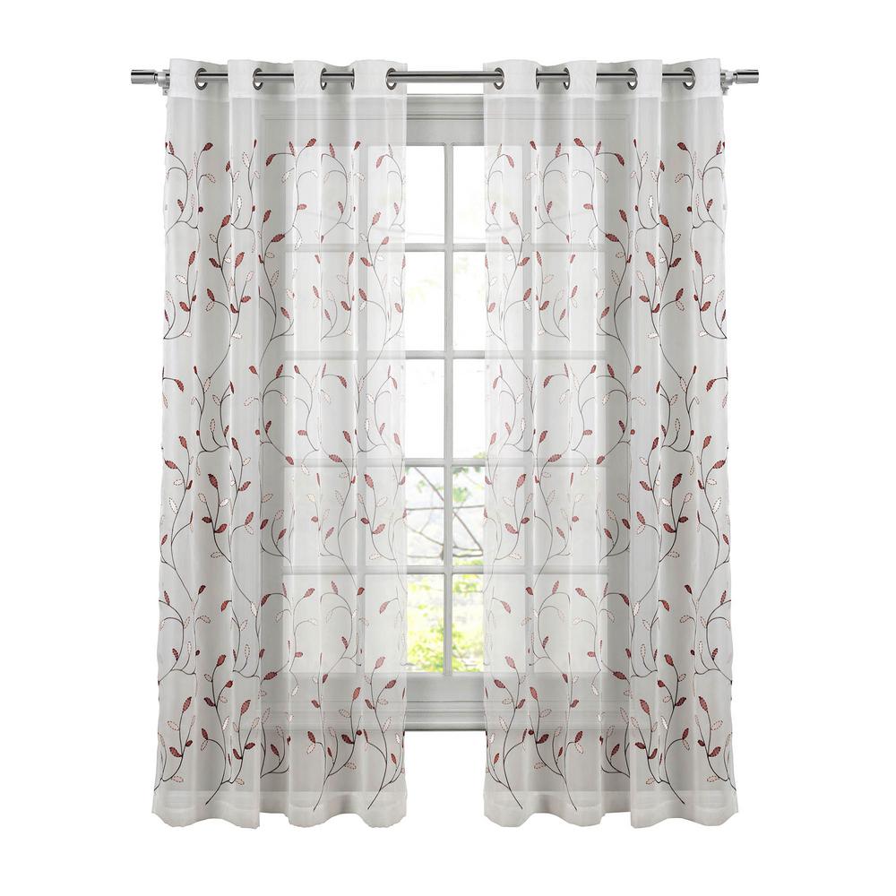 Window Elements Sheer Wavy Leaves Embroidered Sheer Rust Grommet