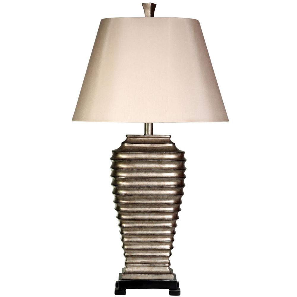 StyleCraft 32.5 in. Silver Table Lamp with Cream Hardback ...