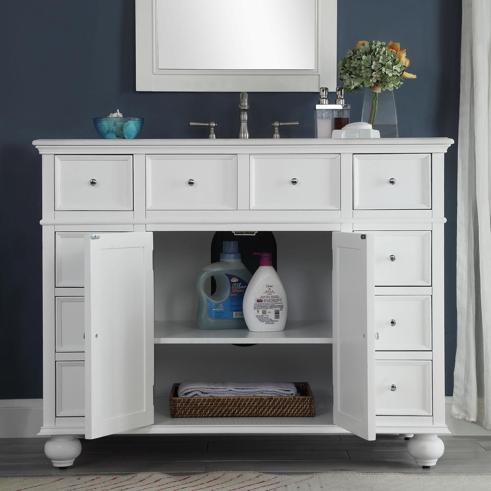 White With Natural Marble Vanity Top, 44 Inch Vanity With Sink