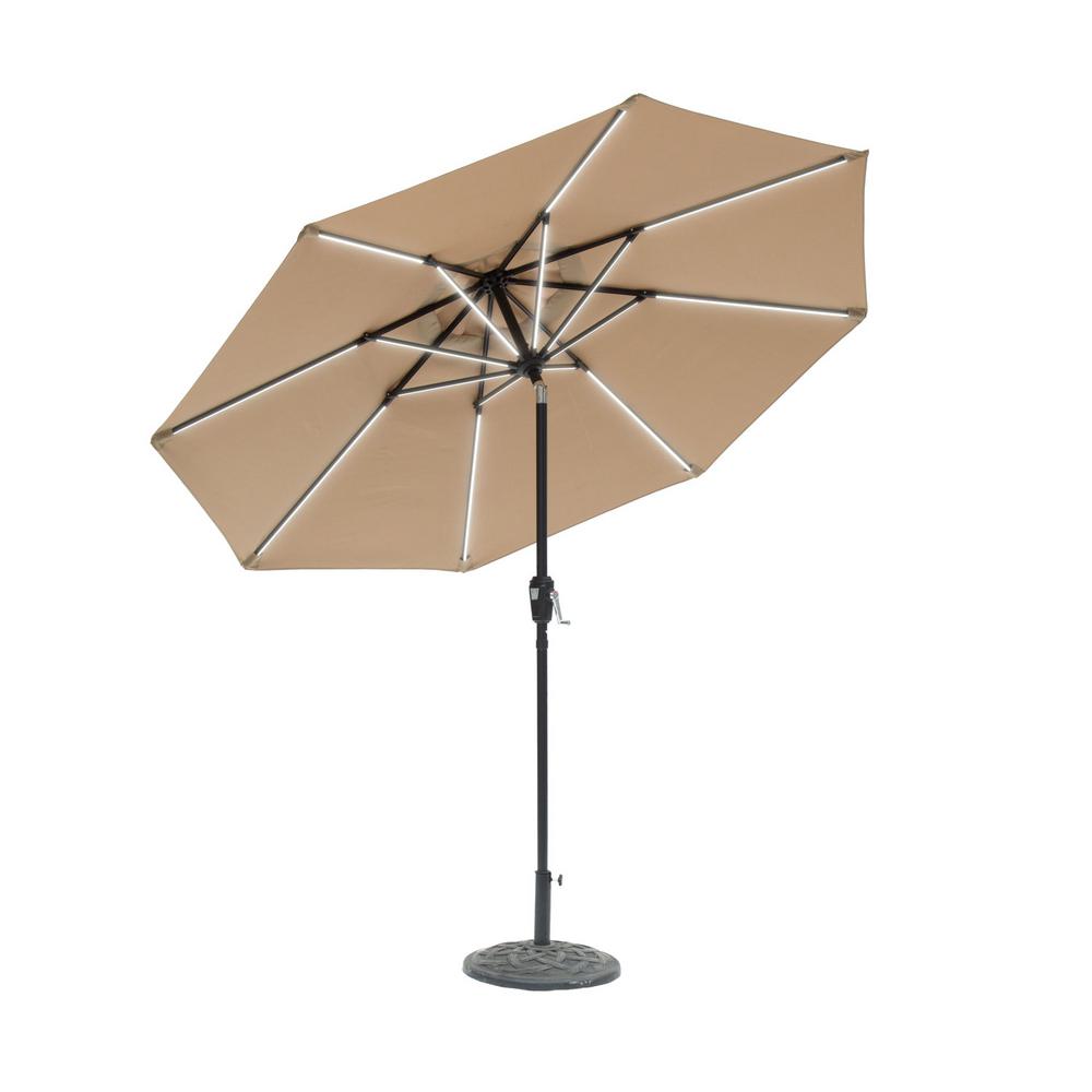 SunRay 9 ft. Round Next Gen Solar Lighted Market Patio Umbrella in Taupe841029 The Home Depot
