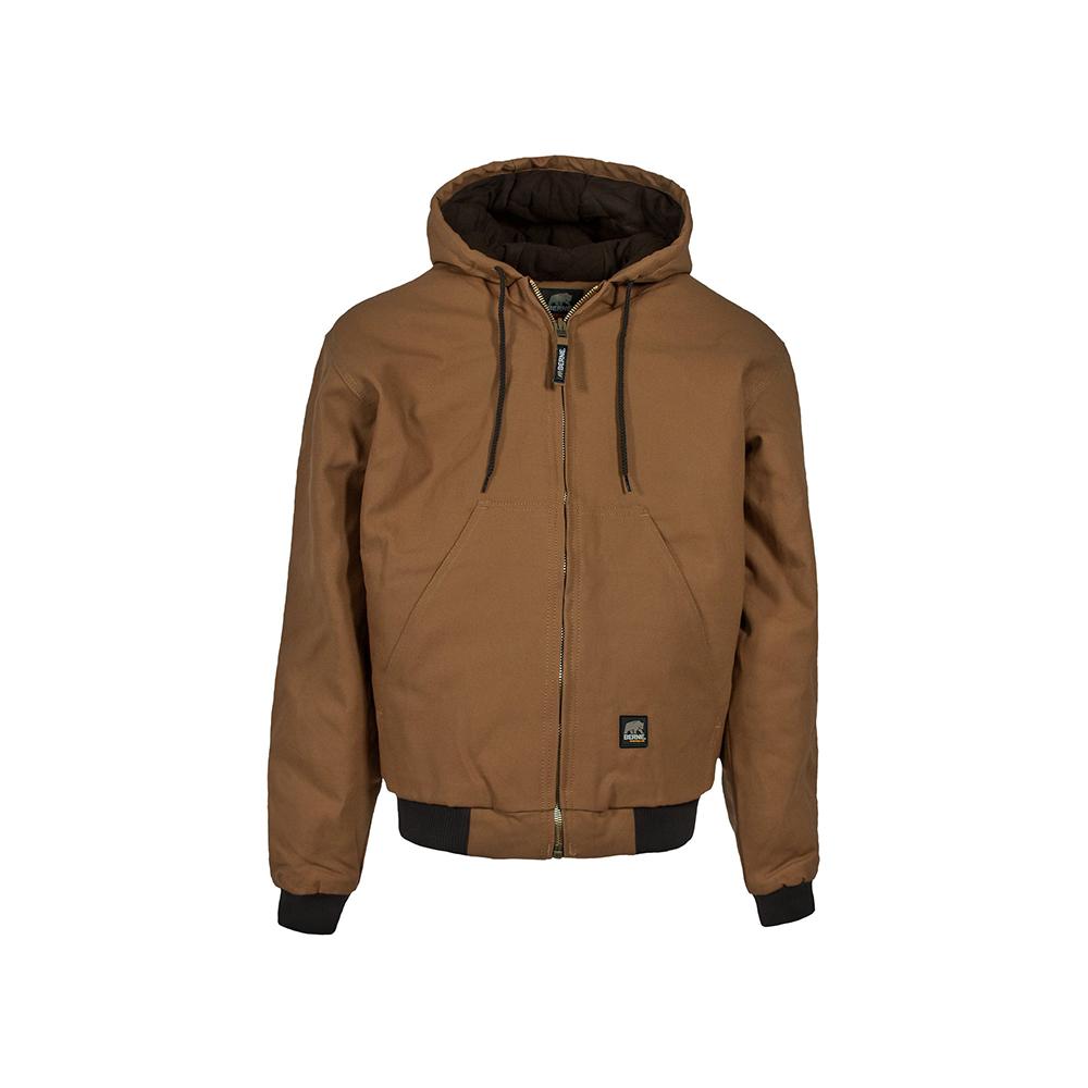 brown jacket with grey hoodie