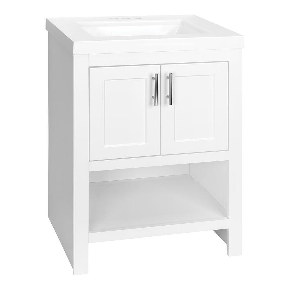 Glacier Bay Spa 30 In W X 18 75 D Bath Vanity White With Cultured Marble Top Sink And Mirror