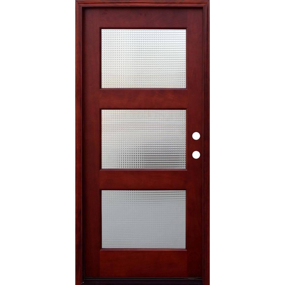 Pacific Entries 36 in. x 80 in. Contemporary 3 Lite Cross Reed Stained