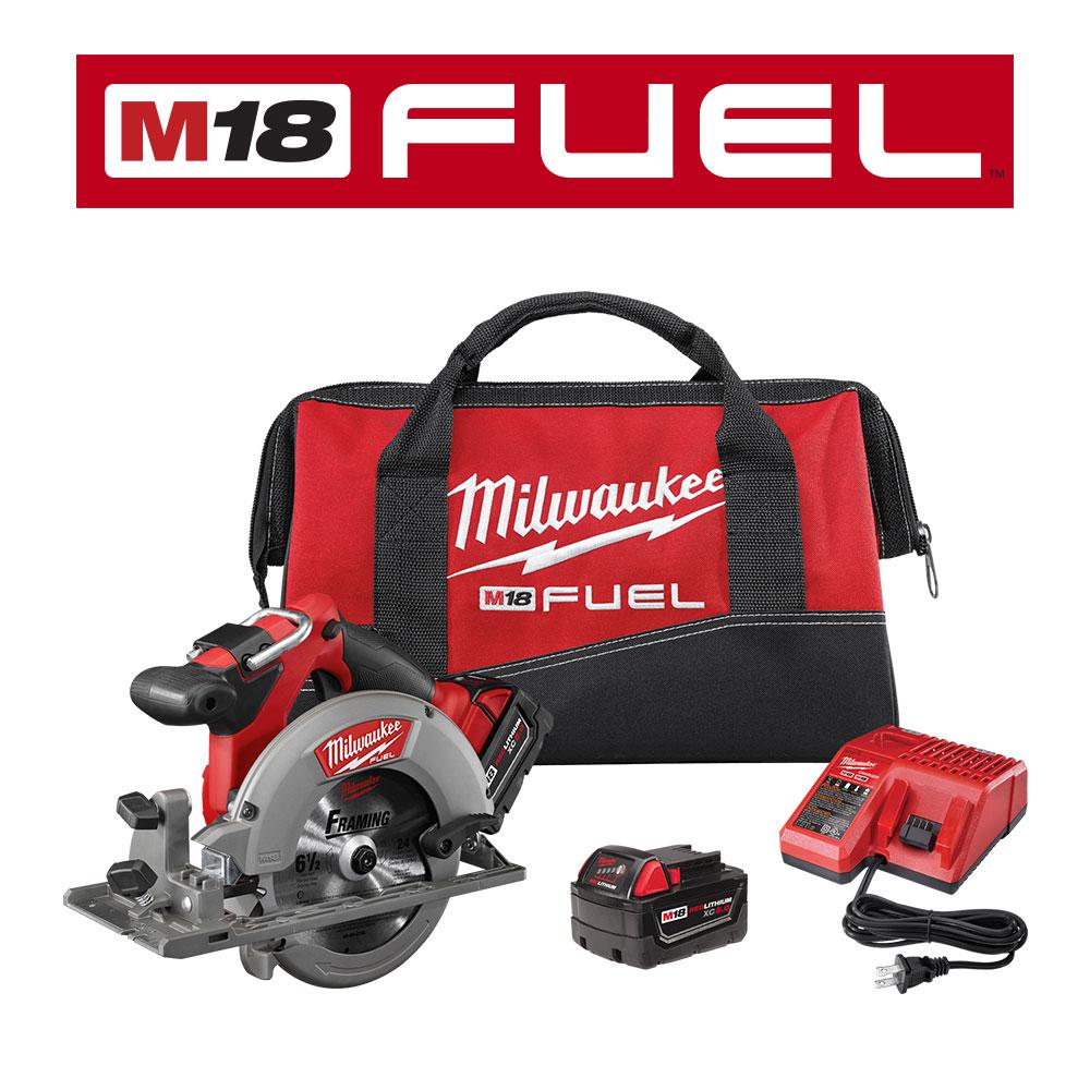 M18 FUEL 18-Volt Lithium-Ion Brushless Cordless 6-1/2 in. Circular Saw Kit w/ (2) 5.0Ah Batteries, Charger, Tool Bag