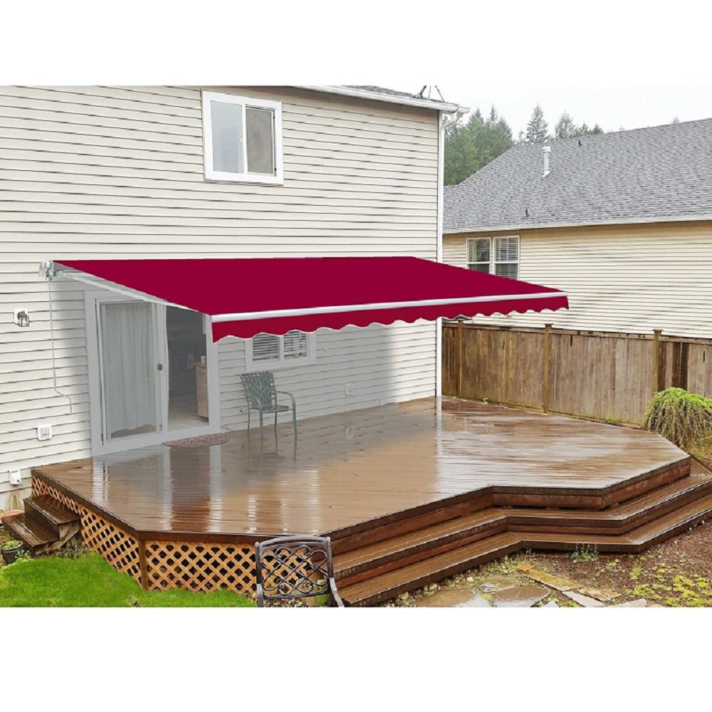 Aleko 12 Ft Manual Patio Retractable Awning 120 In Projection In Burgundy Aw12x10burg37 Hd The Home Depot