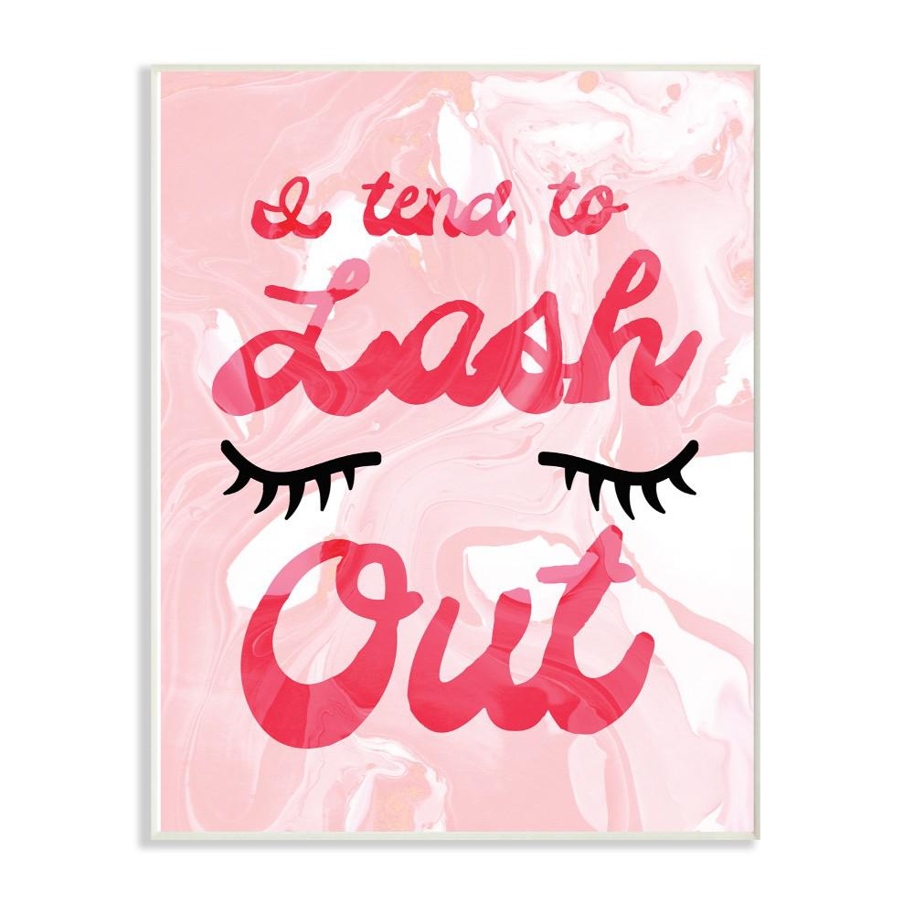 13 In X 19 I Tend To Lash Out Bright Typography With Eyelashes On Pink Marble By Daphne Poli Wood Wall Art