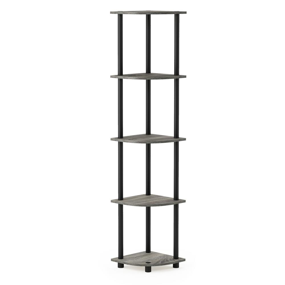 Furinno Turn N French Oak Grey Black 5 Tier Corner Display Rack Furinno Turn N French Oak Grey Black 5 Tier Corner Display