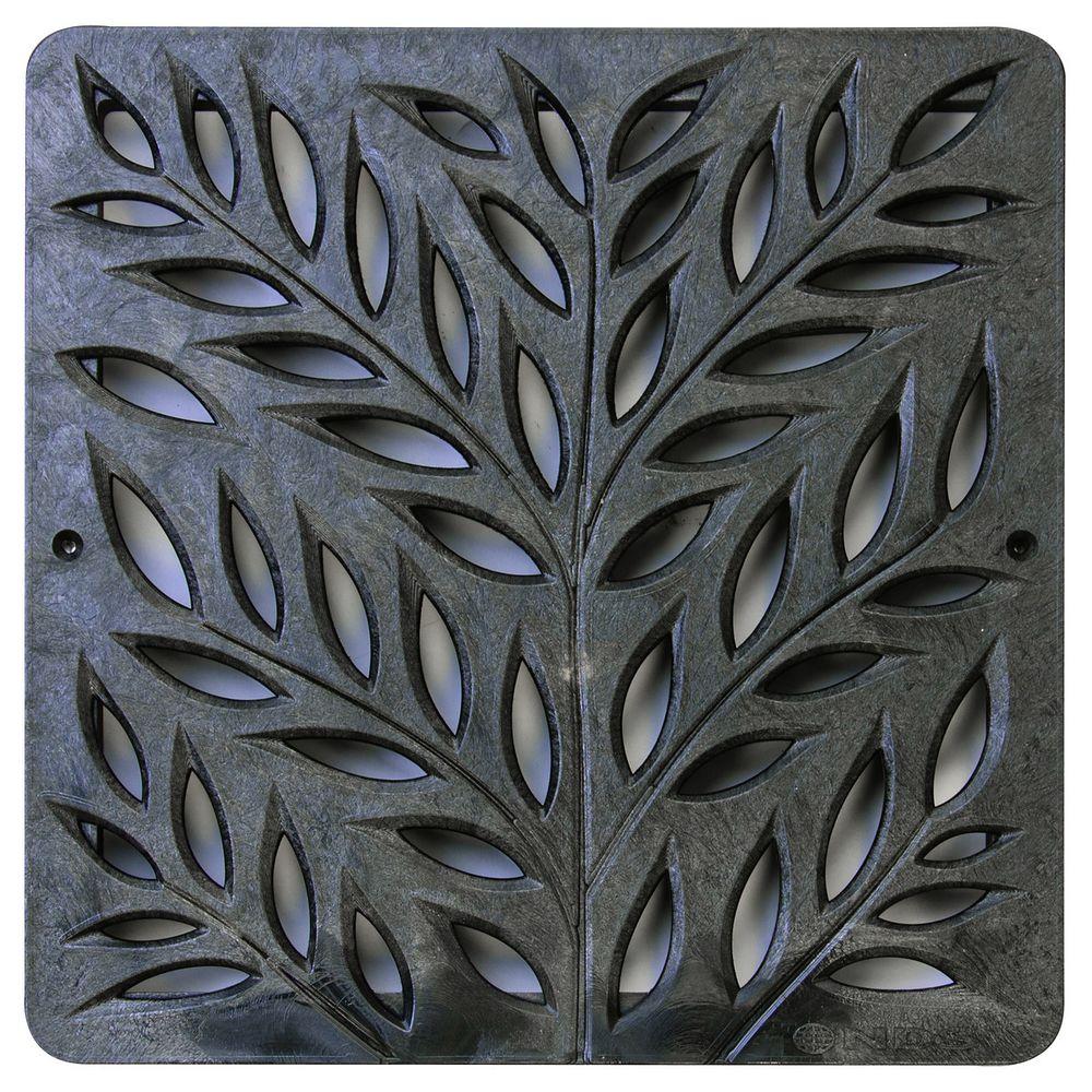 12 in. Plastic Botanical Design Square Grate in Black