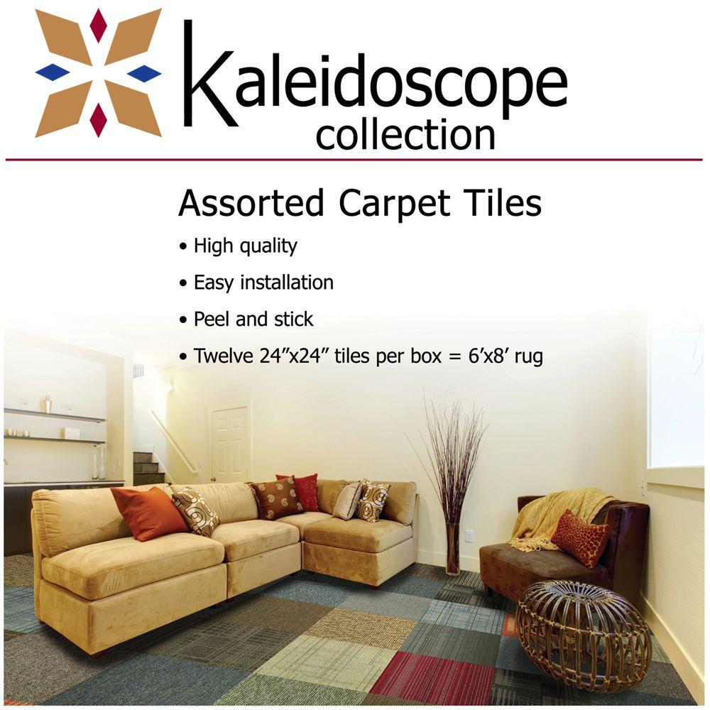 Kaleidoscope Collection Multicolor Assorted Commercial 24 in. x 24 in. Carpet Tile (12 Tiles