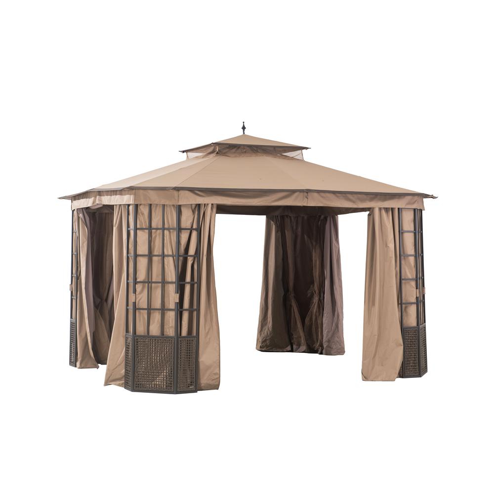 Hampton Bay Turnberry 10 ft. x 12 ft. Gazebo with Mosquito Netting and Private CurtainL