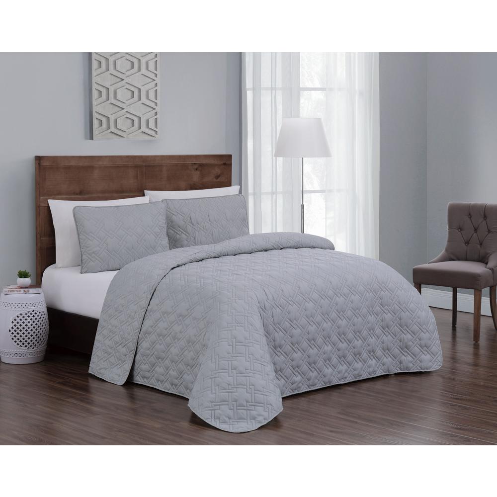 Geneva Home Fashion Embossed Jess Light Grey Queen Quilt Set 3 Geneva Home Fashion Embossed Jess Light Grey Queen Quilt Set 3 Piece