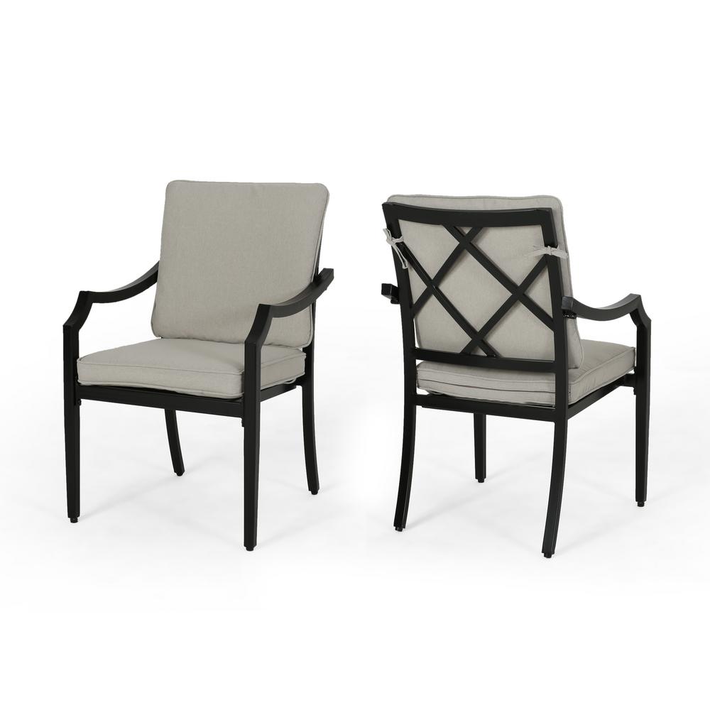 noble house san diego matte black removable cushions aluminum outdoor  dining chair with light beige cushion 2pack66203  the home depot