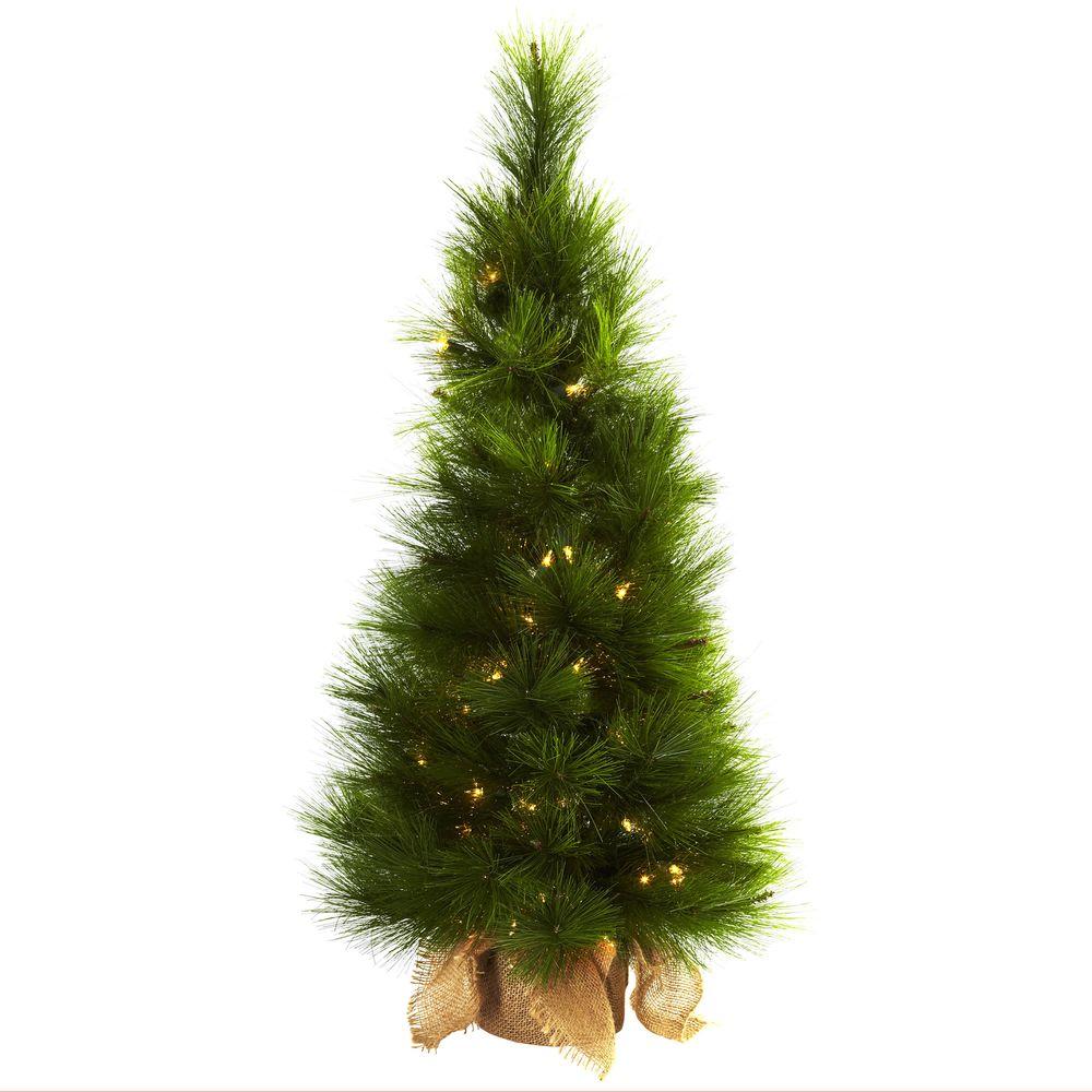 Nearly Natural Porch Christmas Trees Artificial Artificial Christmas Tree With Burlap Bag And Clear Lights