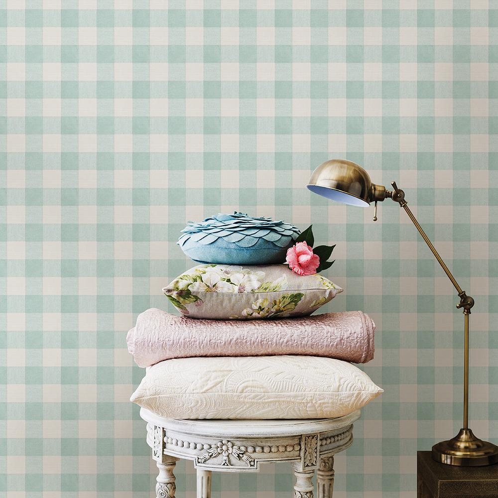 Claire Aqua Gingham Wallpaper Sample