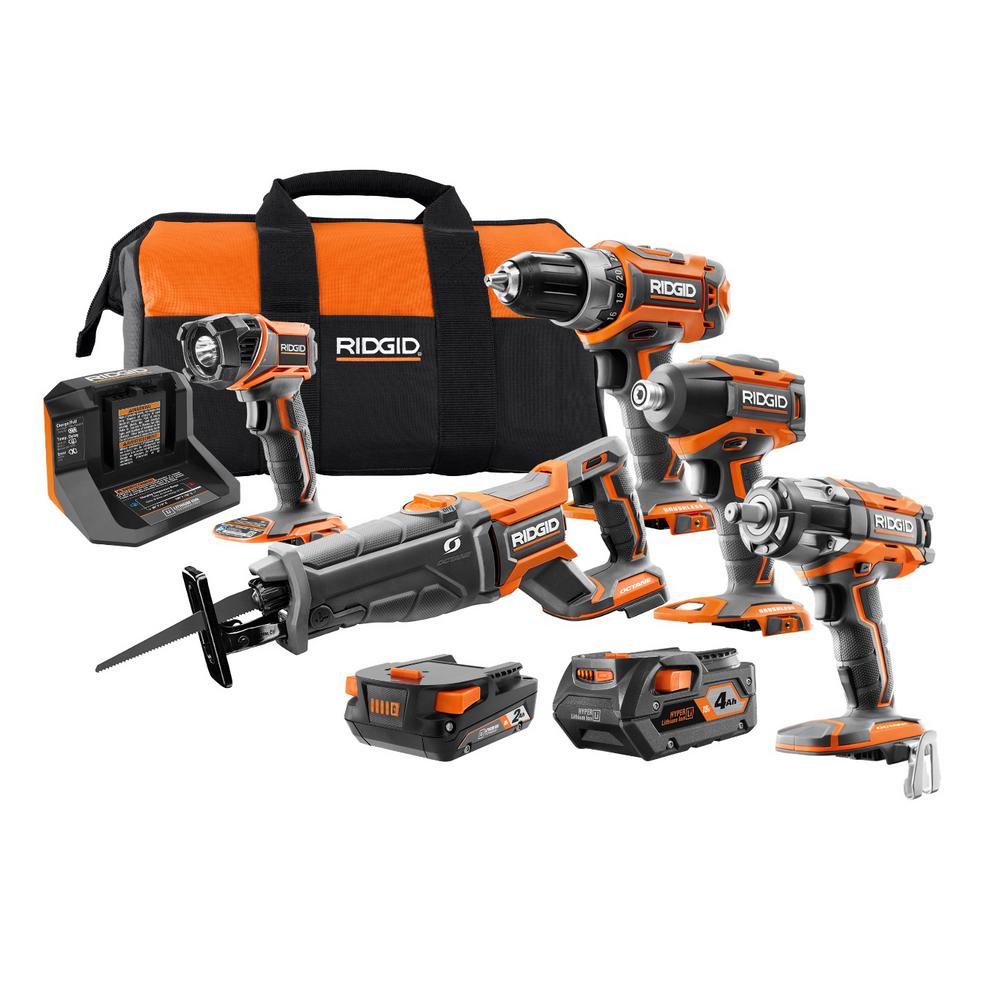 RIDGID 18V LithiumIon Brushless Cordless 4Tool Combo Kit, (1)2.0