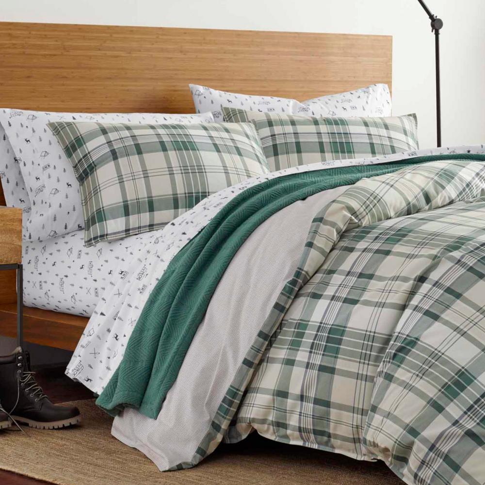 Eddie Bauer Timbers 3 Piece Green Plaid Cotton Full Queen