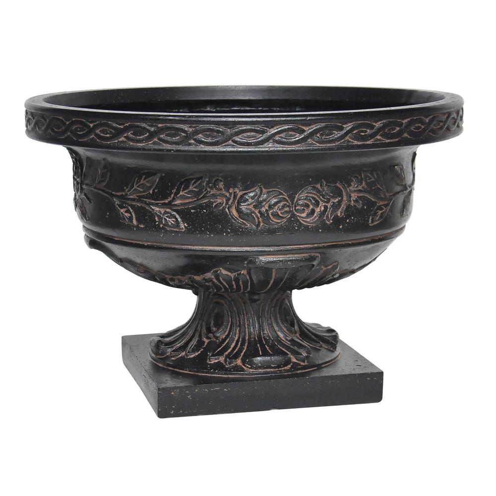 H Charcoal Cast Stone Rose Low Urn H Charcoal Cast Stone Rose Low Urn