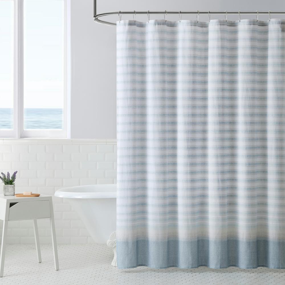 Tommy Bahama Island Stripe 1-Piece Blue Cotton Blend Shower Curtain 72 ...