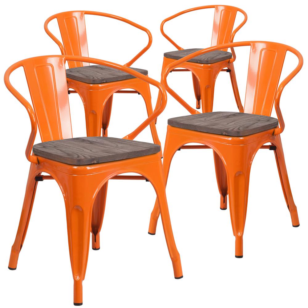 Orange Restaurant Chairs Set Of 4