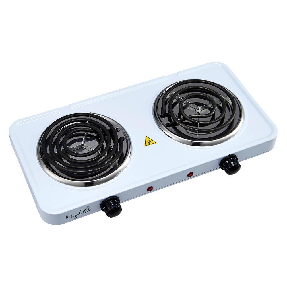 Megachef Portable 2 Burner 5 In White Hot Plate With Megachef Portable 2 Burner 5 In