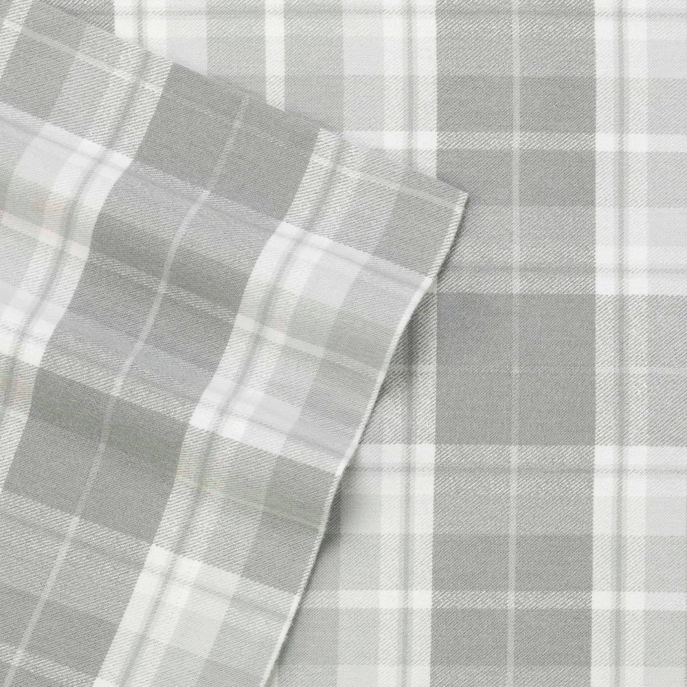 Laura Ashley Mulholland Plaid Grey 4Piece Queen CottonFlannel Sheet