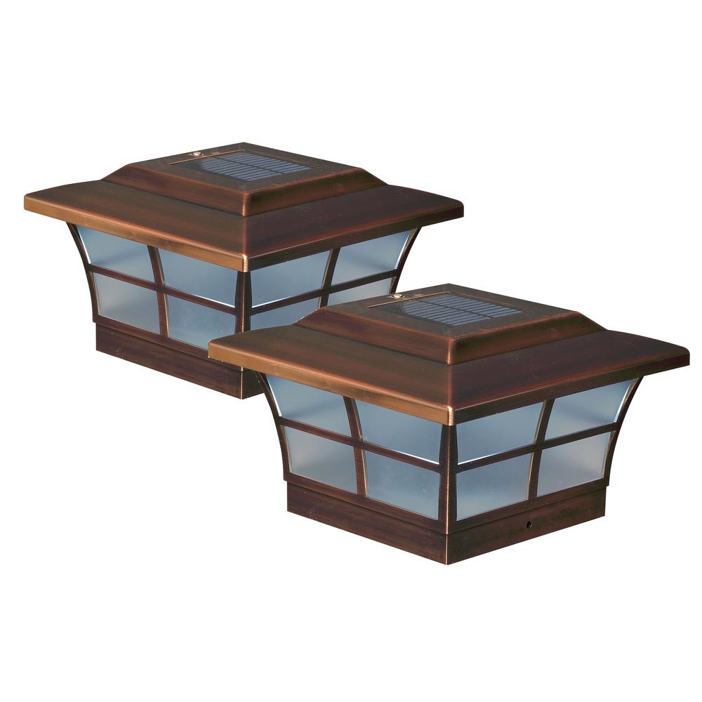 Solar Post Caps Decking The Home Depot Outdoor Electroplated Copper Led Solar Post Cap