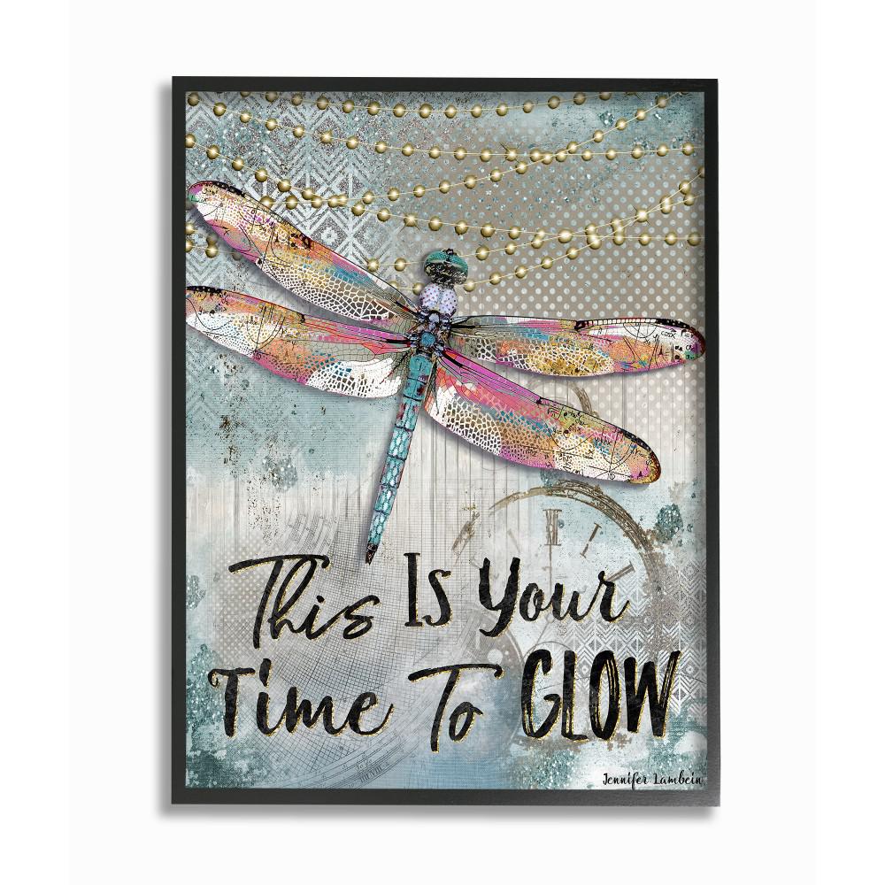 16 In X 20 Blue Lights This Is Your Time To Glow Dragonfly By Artist Jennifer Lambein Framed Wall Art