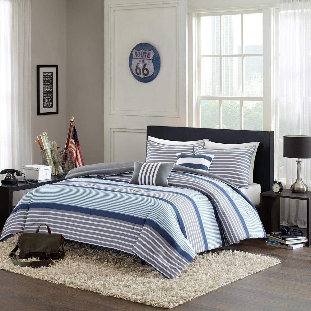 Intelligent Design Matteo 4 Piece Blue Twin Twin Xl Striped