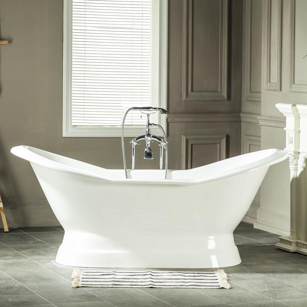Aqua Eden 6 Ft Cast Iron Claw Foot Double Slipper Tub Without Deck Holes In White