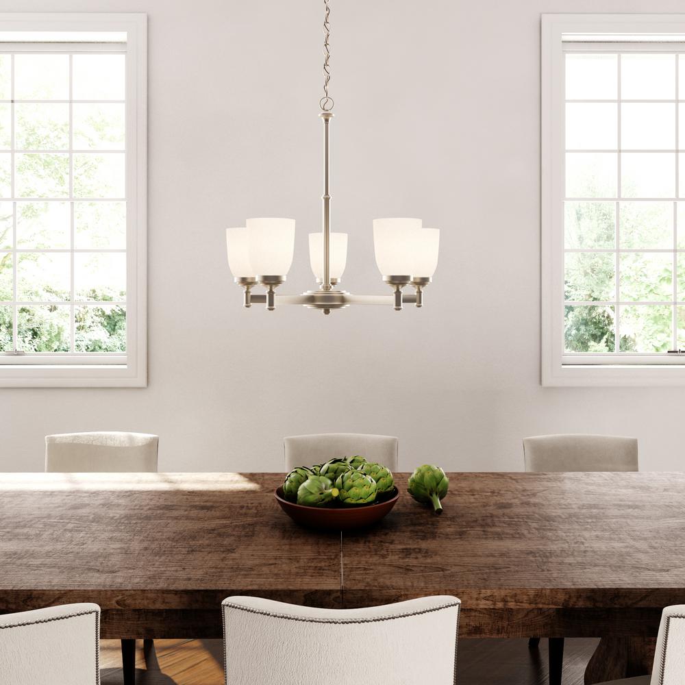 Hampton Bay 5 Light Brushed Nickel Chandelier With Frosted Glass