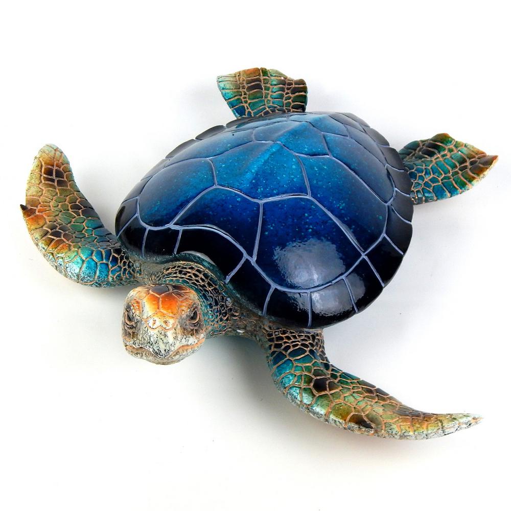 16 In. Decorative Blue Sea Turtle Patio Statue Wall Art-gi920ww311 