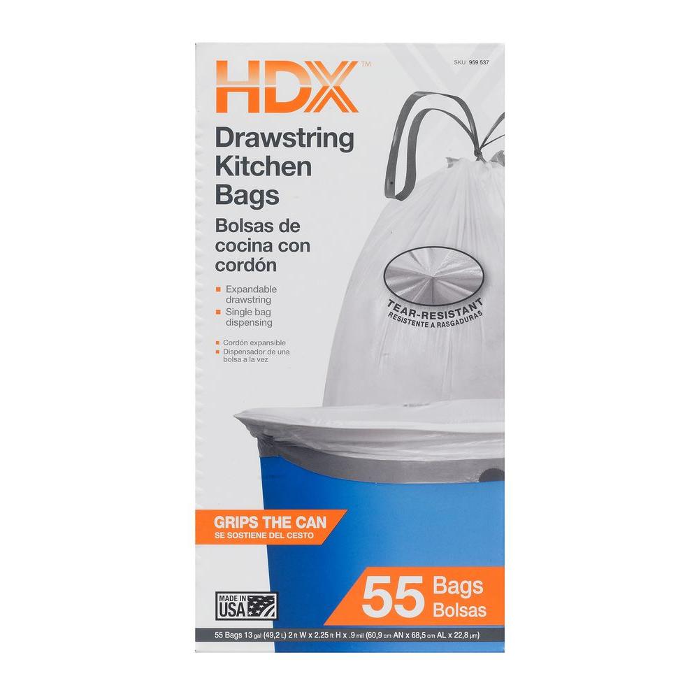 Trash Bags Recycling The Home Depot 13 Gal Kitchen Drawstring White Trash Bags