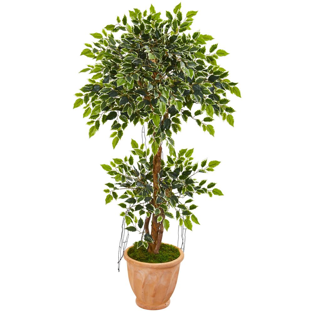 Nearly Natural Indoor 53 in. Variegated Ficus Artificial Tree in Terra