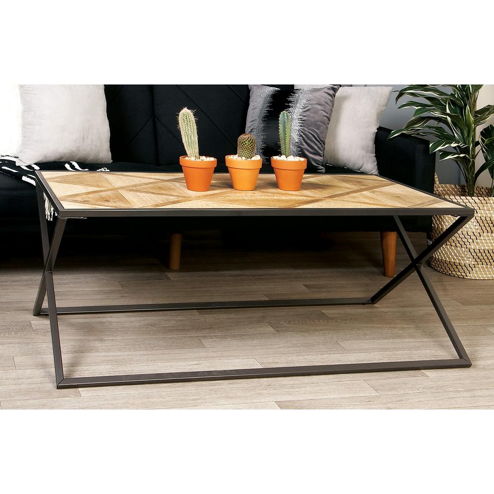 Litton Lane Light Brown Geometric Patterned Coffee Table With Black Litton Lane Light Brown Geometric Patterned Coffee Table With Black Cross Legs