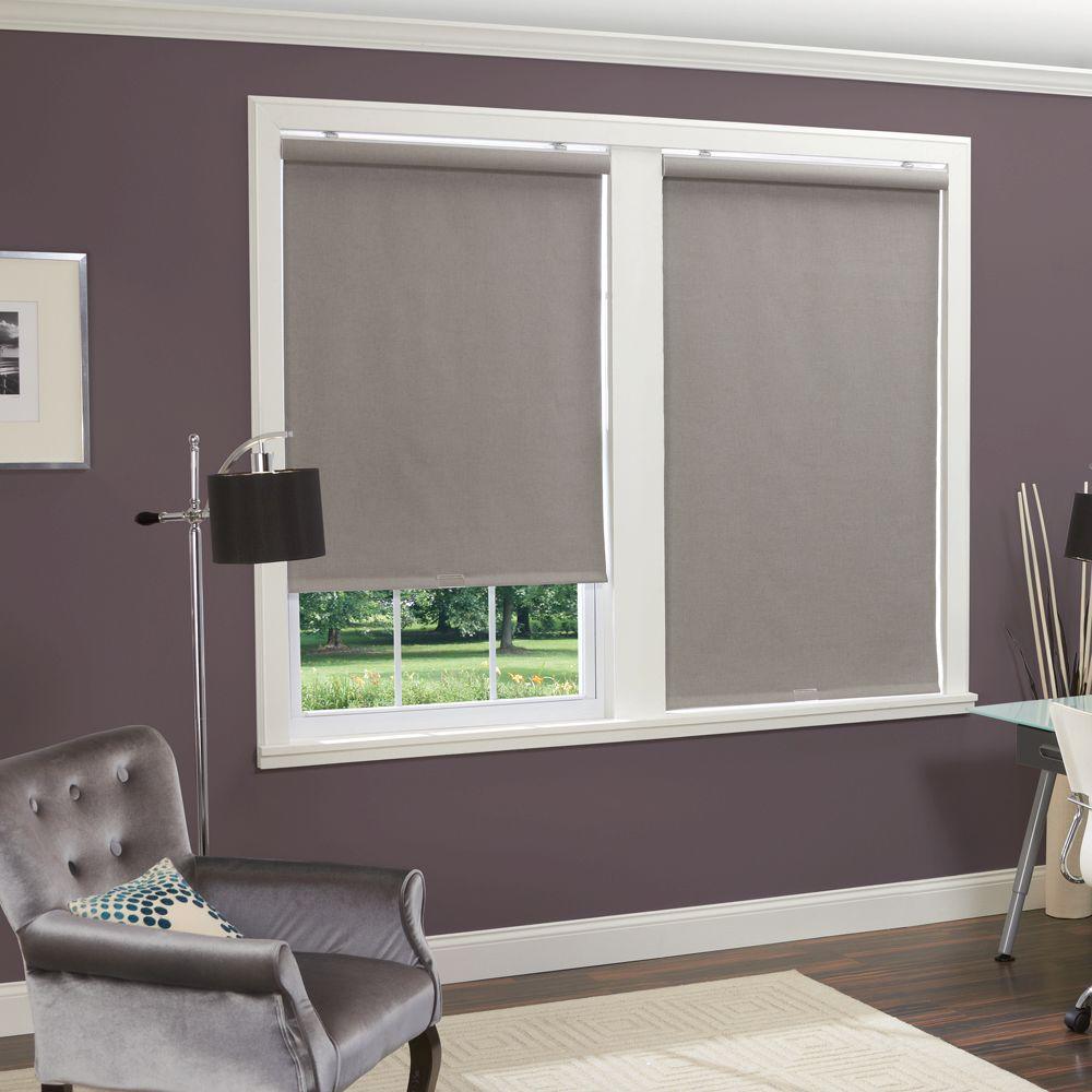homeBASICS Grey LinenLook Thermal Fabric Cordless Roller Shade 33 in