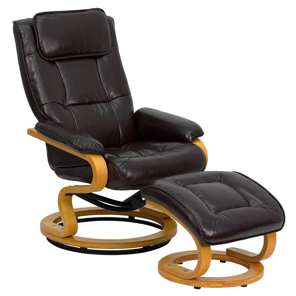 Flash Furniture Contemporary Brown Leather Recliner And Ottoman With Flash Furniture Contemporary Brown Leather Recliner And Ottoman With Swiveling Maple Wood Base