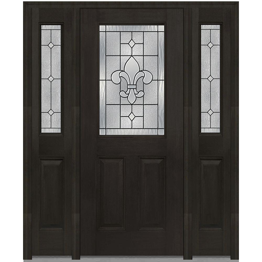 Mmi Door 60 In X 80 Carrollton Left Hand 1 2 Lite Decorative Carrollton Left Hand 1 2 Lite Decorative Stained Fiberglass Gany Prehung Front Door With Sidelites