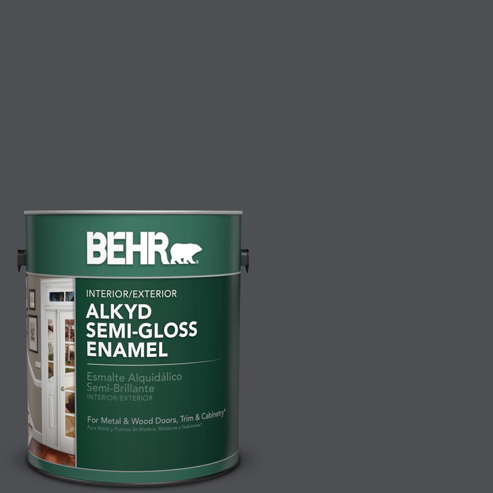 BEHR 1 Gal. #PPU18-01 Cracked Pepper Semi-Gloss Enamel Alkyd Interior ...