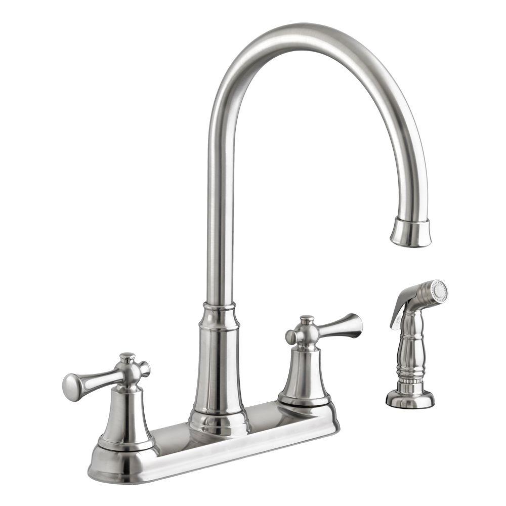 American Standard Portsmouth High Arc 2 Handle Kitchen Faucet With Side Sprayer In Stainless Steel