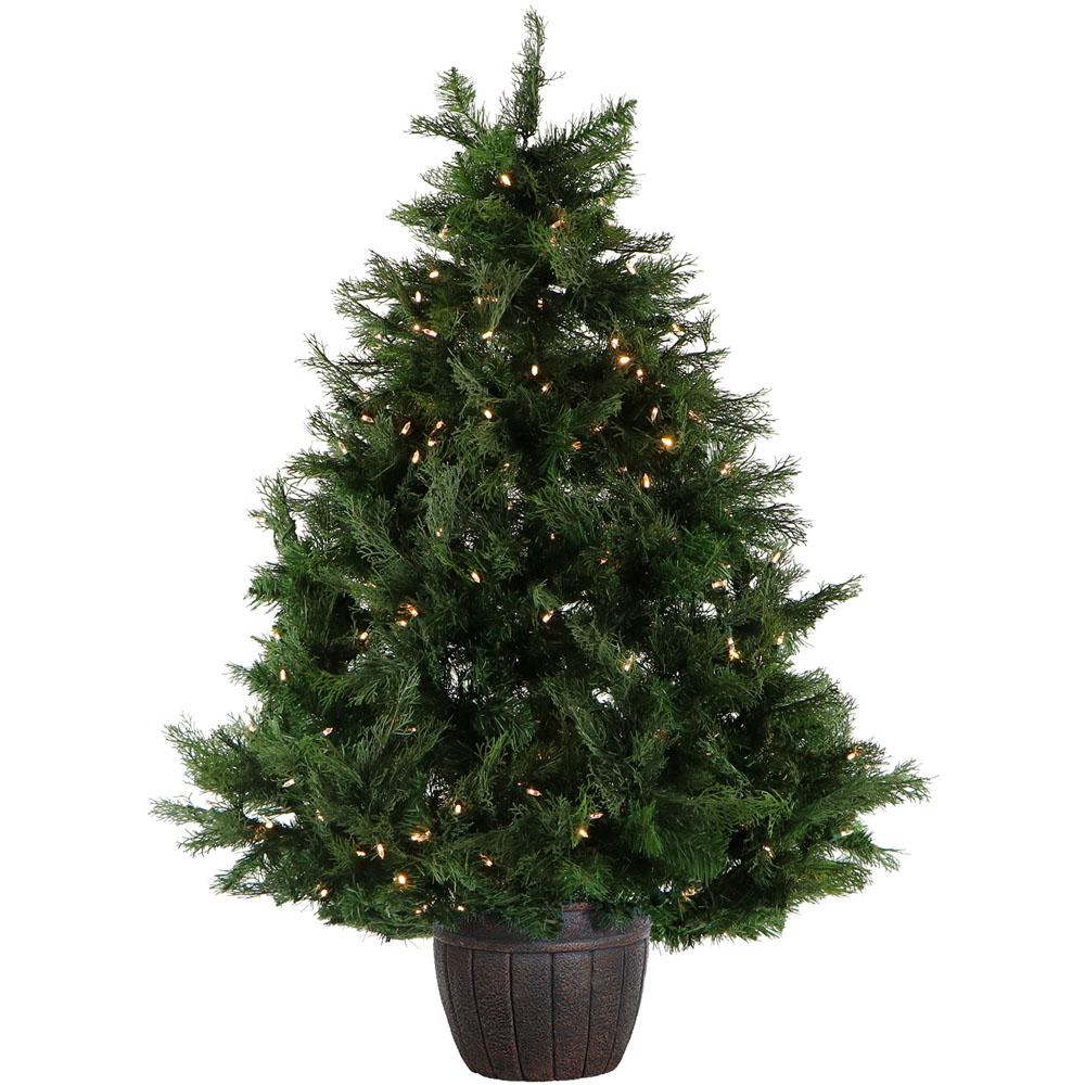 Fraser Hill Farm 5 ft. Pre-lit LED Northern Cedar Potted Artificial Christmas Tree in Decorative ...