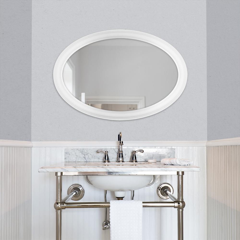 Home Decorators Collection 21 In W X 31 In H Framed Oval Anti Fog Bathroom Vanity Mirror In White Finish 81167 The Home Depot