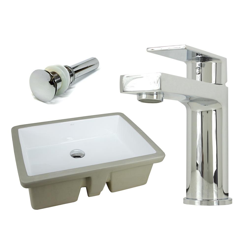 Kingsman Hardware No Faucet Hole Undermount Bathroom Sinks Rectangle Undermount Vitreous Glazed Ceramic Sink With Polished Chrome