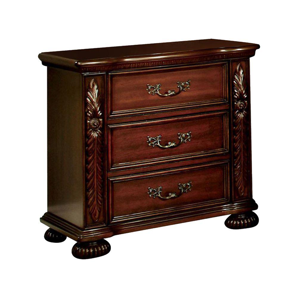 Benjara 3-Drawer Brown Cherry Traditional Nightstand-BM123241 - The ...