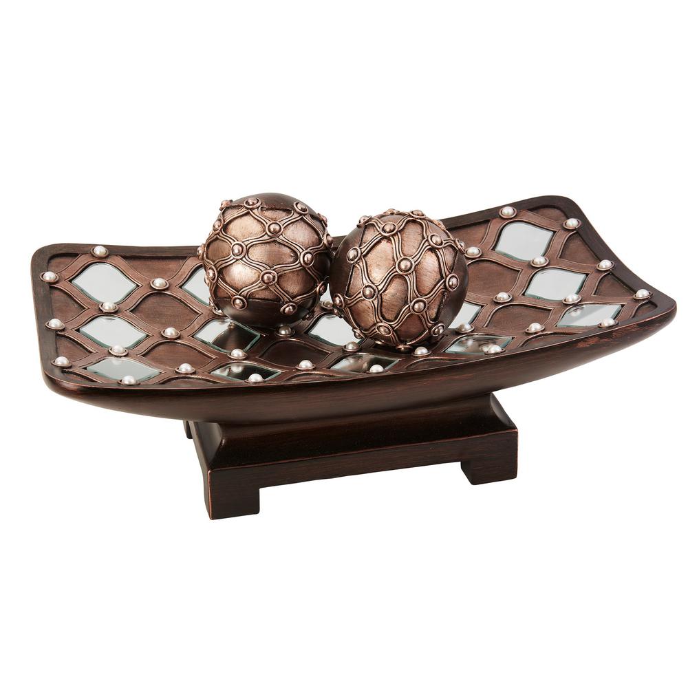 Ok Lighting Brown Arabesque Polyresin Decorative Bowl With Spheres