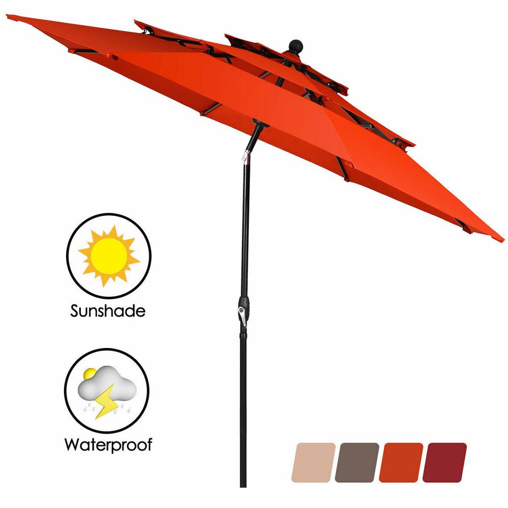 Costway 10 Ft 3 Tier Aluminum Sunshade Shelter Double Vented Market Patio Umbrella In Orange Op3928or The Home Depot