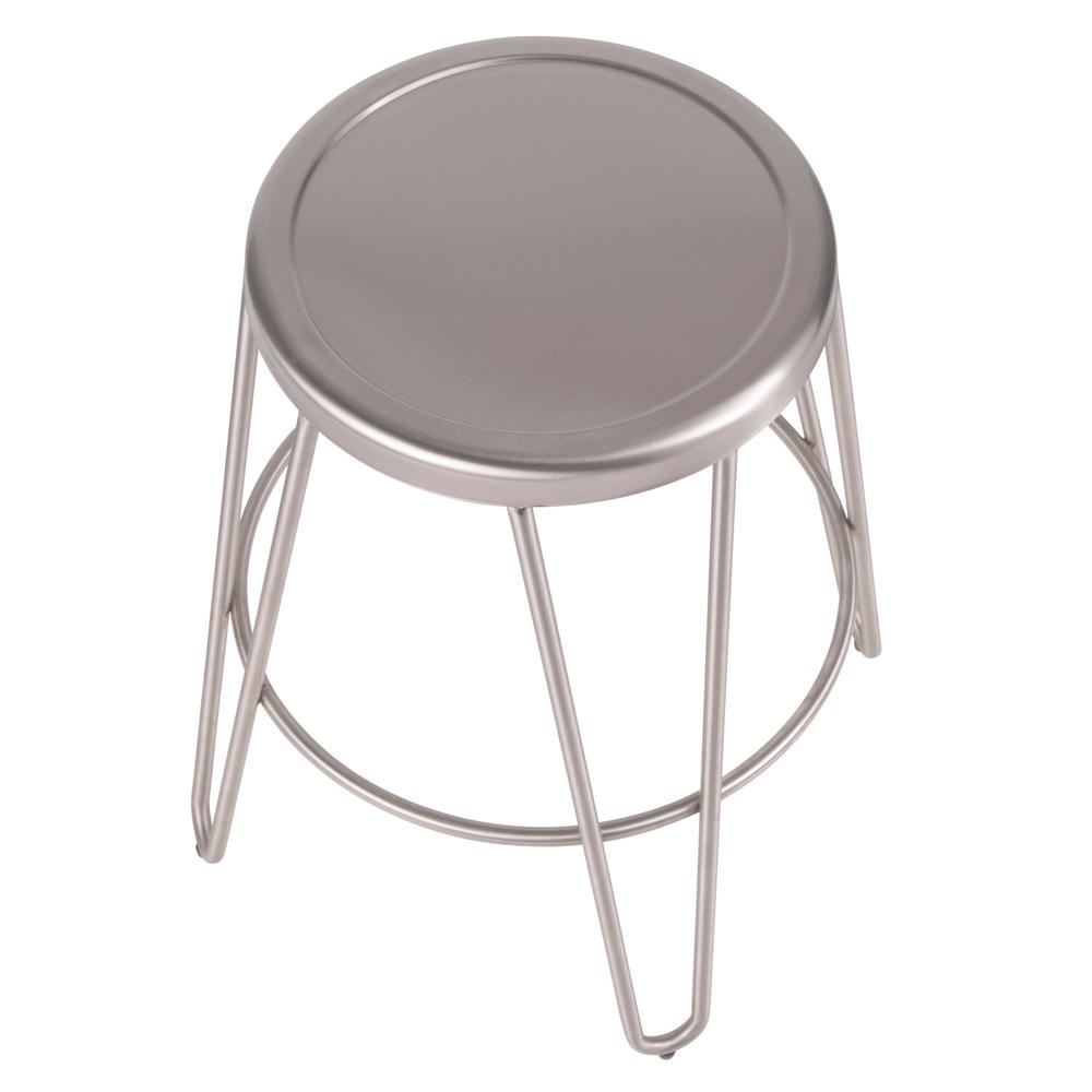 Lumisource Avery 24 In Brushed Stainless Steel Counter Stool Set