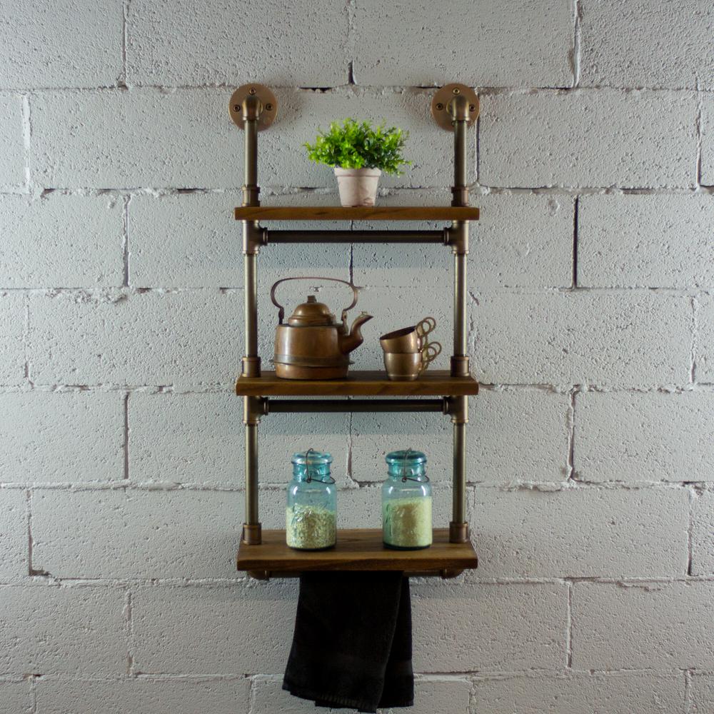 Furniture Pipeline Juneau Farmhouse Industrial, Brown 3Tiered Etagere